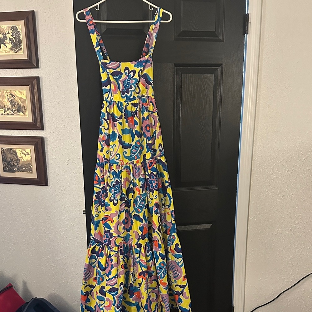 J. Crew Yellow Multi Floral Tiered Maxi Dress